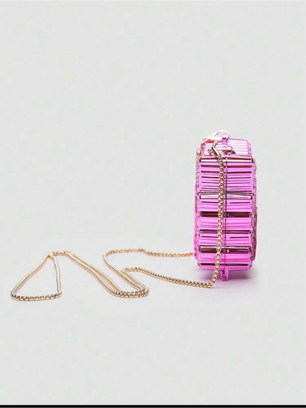Shiny Pink Metallic Butterfly Mini Crossbody Bag with Crystal Accents - Picture 4 of 7